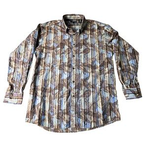 Cotton Reel Men’s Dress Shirt Button Up Long Sleeve Paisley Stripped Size Large